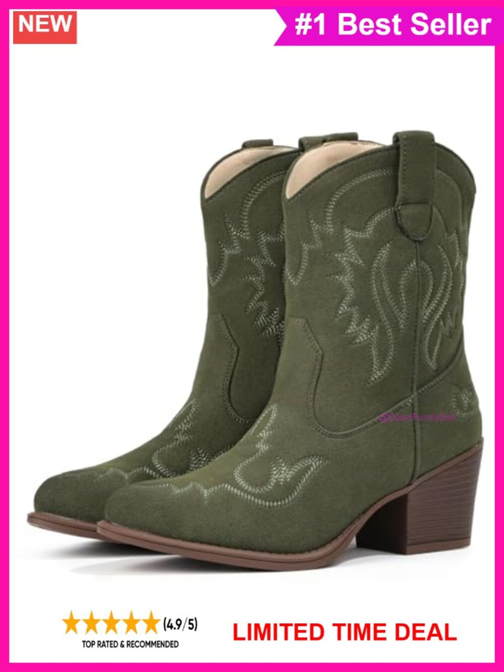 Pointed Toe Western Ankle Booties Vegan Leather Cowgirl Boots